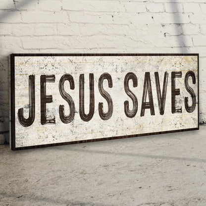 Jesus Saves Sign lll canvas craft with wood frame and distressed lettering Tailored Canvases on Tampa Home & Garden Store