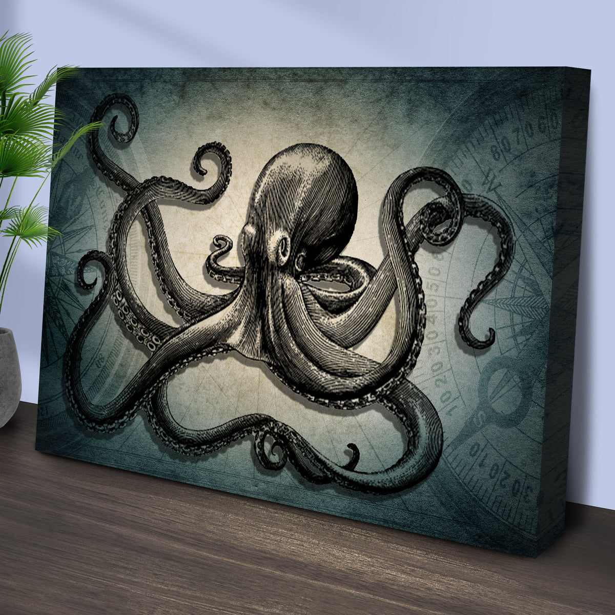 Octopus Coastal Canvas Wall Art by Tailored Canvases in a vintage nautical palette on Tampa Home & Garden Store