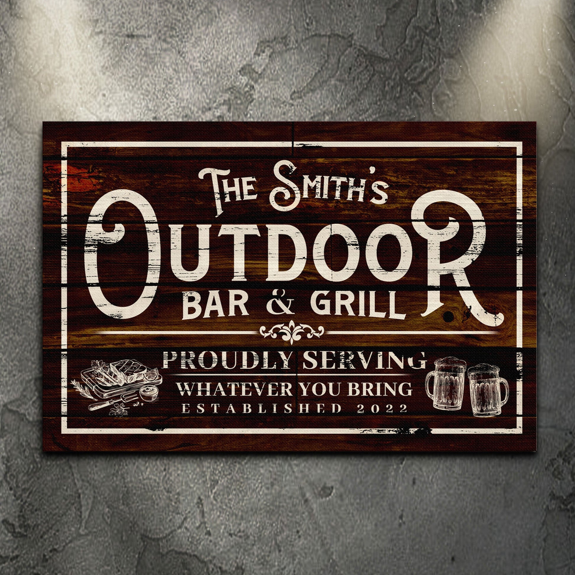 Family Outdoor Bar And Grill Sign II canvas on wood Tailored Canvases on Tampa Home & Garden Store