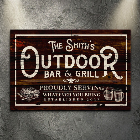 Family Outdoor Bar And Grill Sign II canvas on wood Tailored Canvases on Tampa Home & Garden Store