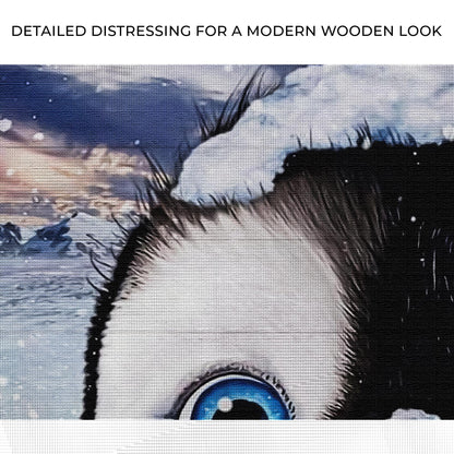 Penguin Peekaboo canvas wall art featuring a close-up penguin eye and beak in blue tones on Tampa Home & Garden Store