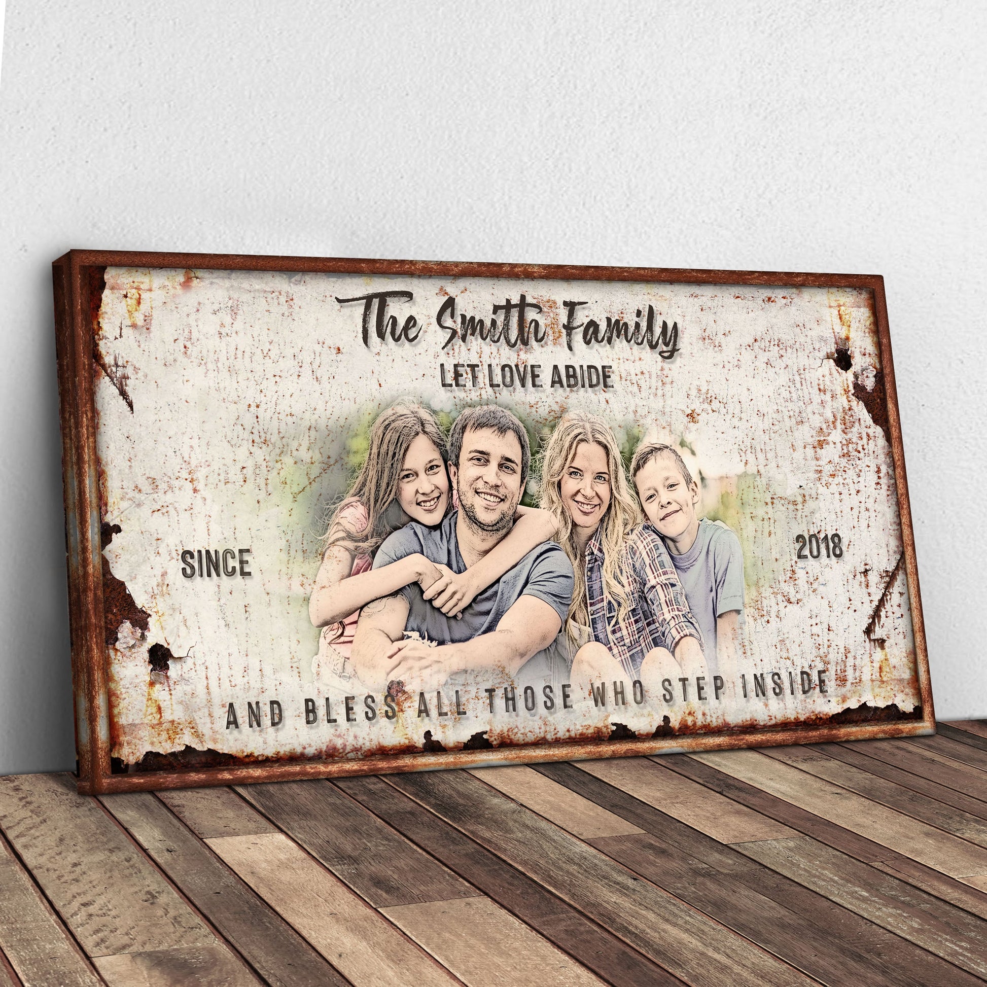 Let Love Abide And Bless All Those Who Step Inside Sign on rustic wood frame Tailored Canvases on Tampa Home & Garden Store