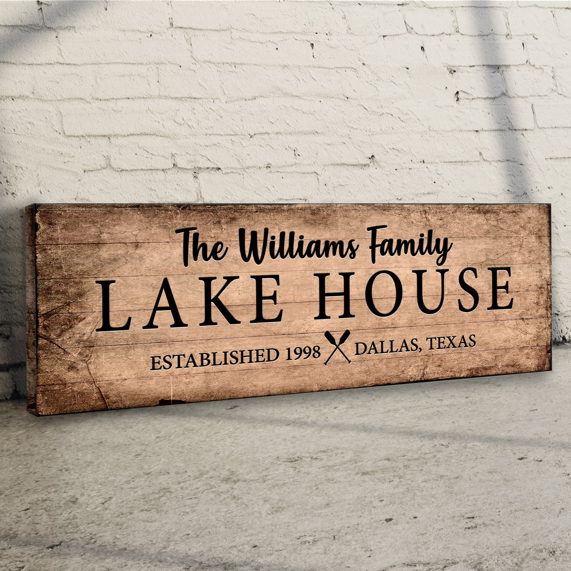 Canvas sign The Williams Family Lake House VI with rustic wood finish Tailored Canvases on Tampa Home & Garden Store