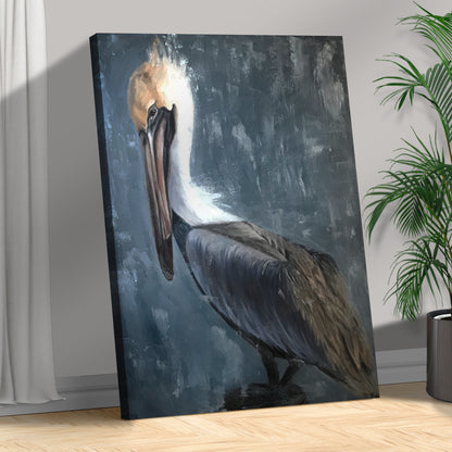 Pelican canvas wall art The Fish Catcher II in moody blue-gray tones Tailored Canvases on Tampa Home & Garden Store