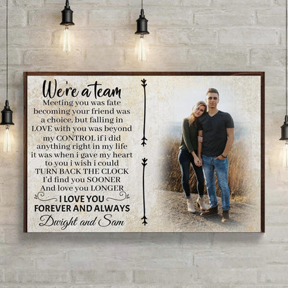 Couple photo sign canvas We're a team by Tailored Canvases, framed dark wood on Tampa Home & Garden Store