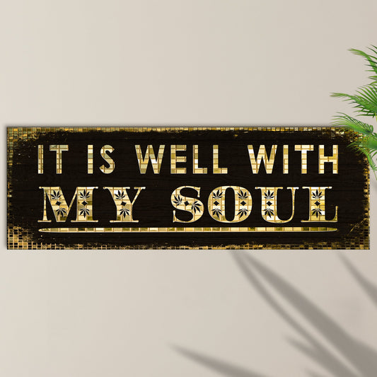 Canvas sign II It Is Well With My Soul by Tailored Canvases with frame and palm leaf cutouts on Tampa Home & Garden Store