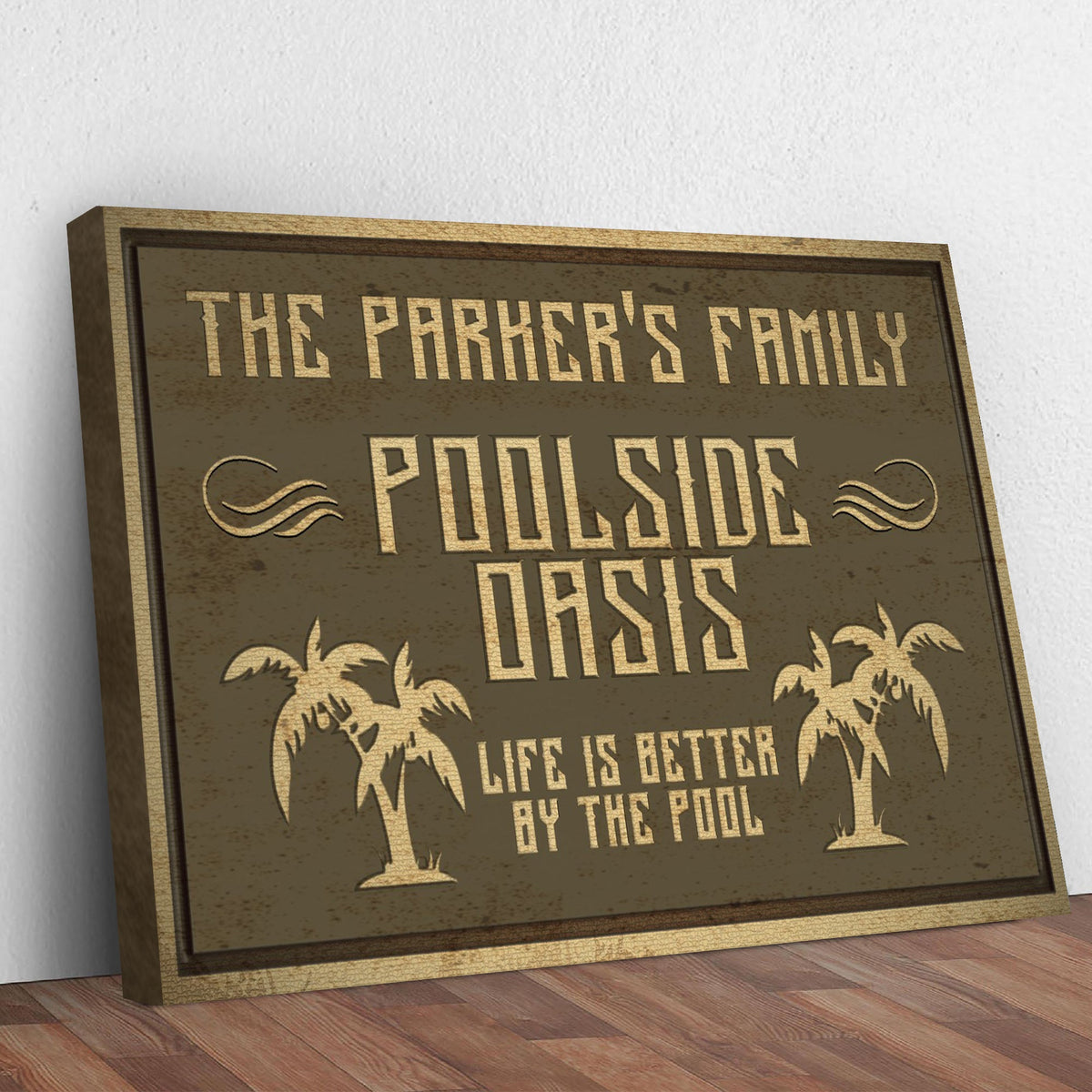 Family Swimming Pool Oasis Sign canvas by Tailored Canvases, rustic framed craft decor on Tampa Home & Garden Store