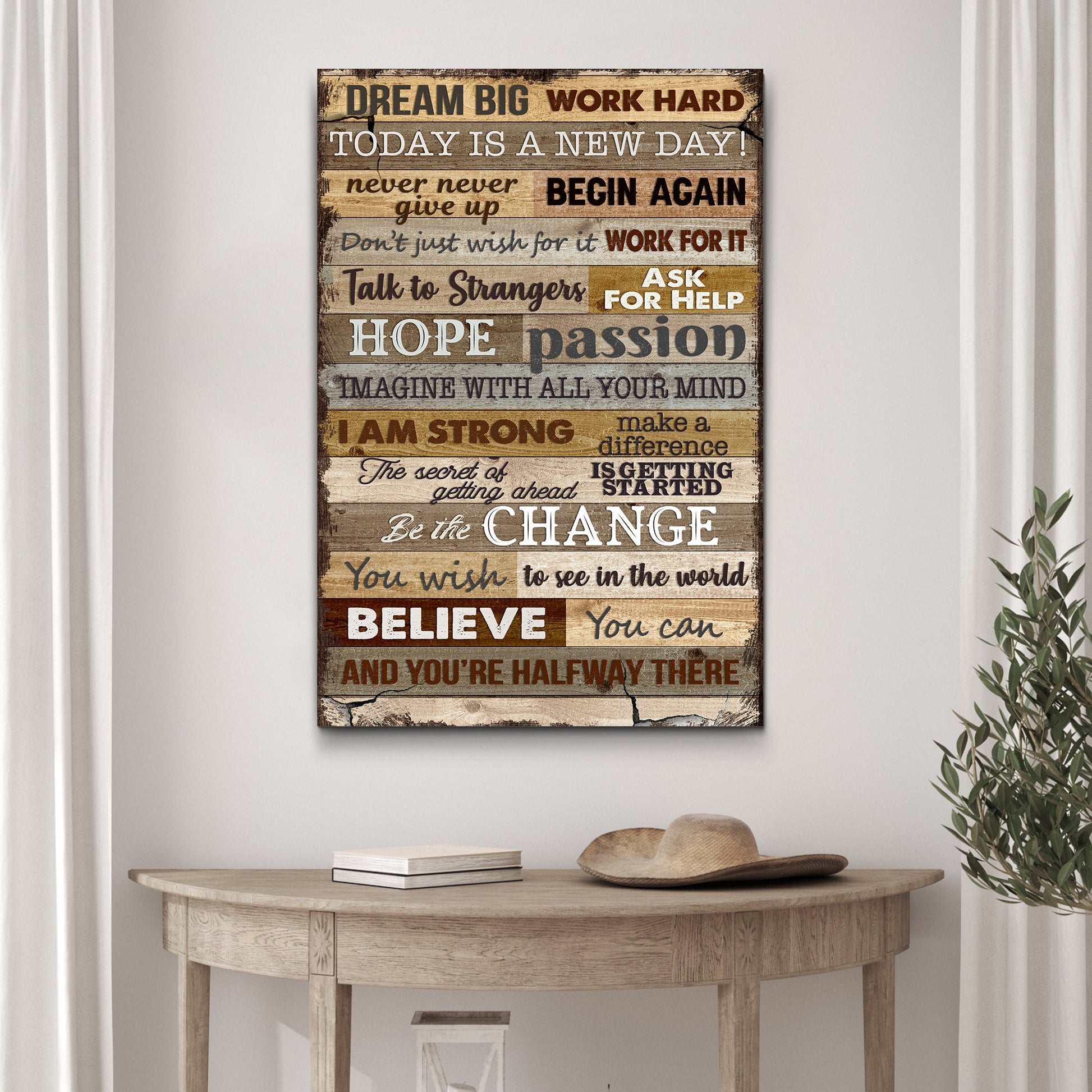 Canvas Dream Big Work Hard motivation sign by Tailored Canvases; rustic wood planks on Tampa Home & Garden Store