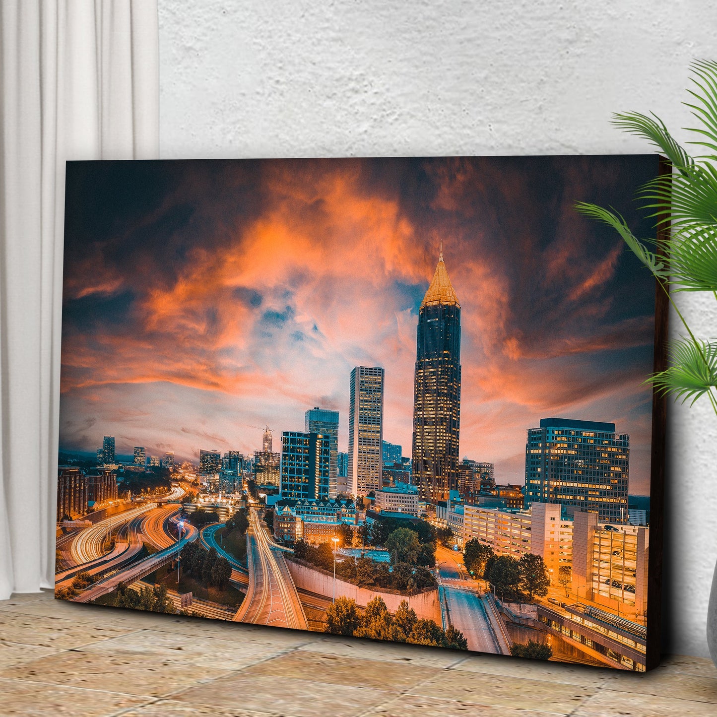 Atlanta City Night Skyline Canvas Wall Art by Tailored Canvases with bold night cityscape on Tampa Home & Garden Store