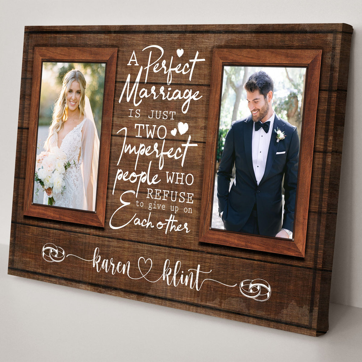 Canvas triptych by Tailored Canvases with wedding photos and quote on wood frame on Tampa Home & Garden Store