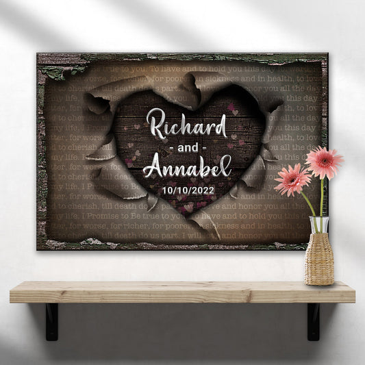 Unwrapped Heart Wedding Vows Sign canvas by Tailored Canvases with rustic wood panel on Tampa Home & Garden Store