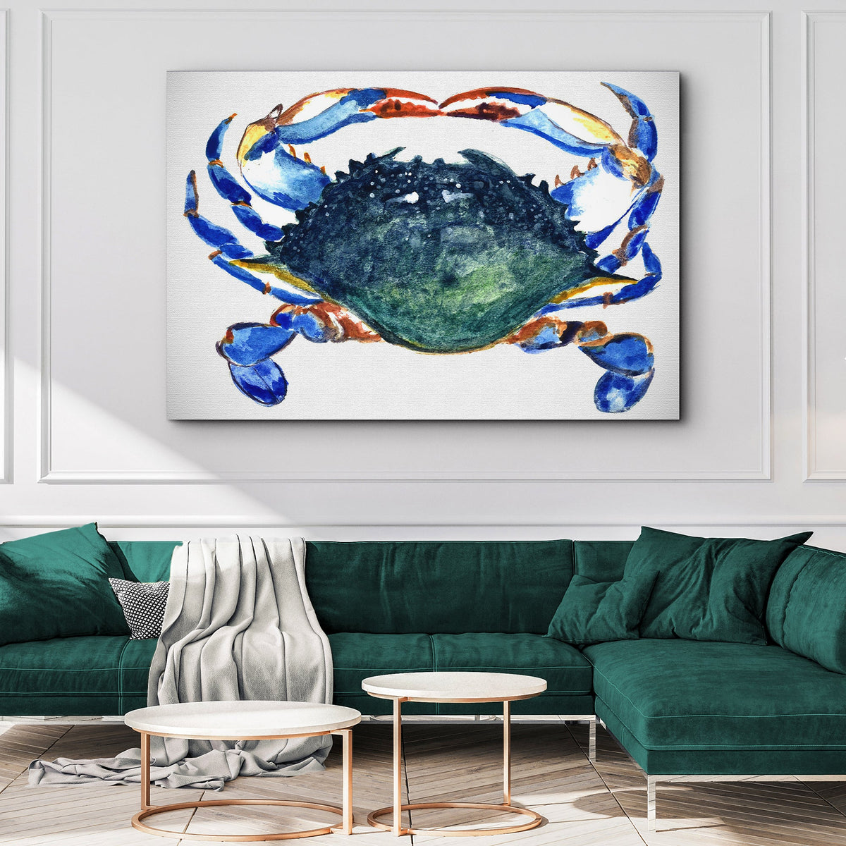 Crab Art Watercolor Canvas Wall Art Tailored Canvases blue orange hues on Tampa Home & Garden Store