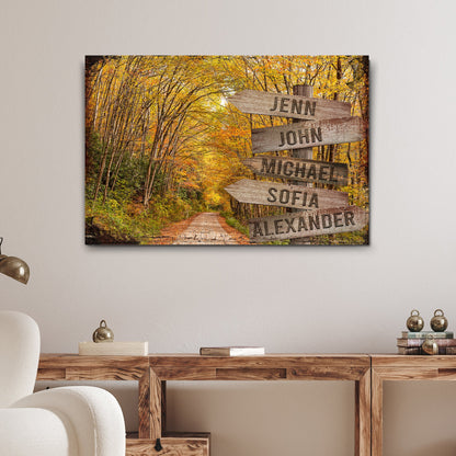 Autumn Road Family Name Sign canvas by Tailored Canvases featuring weathered wood planks on Tampa Home & Garden Store