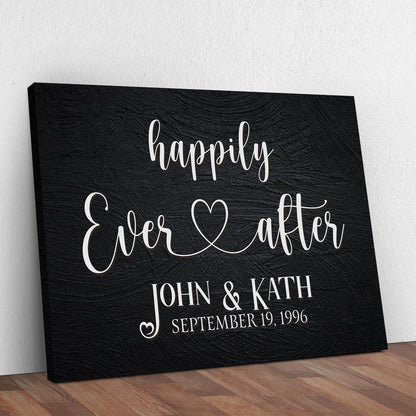 Canvas Happily Ever After Couple Sign VII by Tailored Canvases, white script on black canvas on Tampa Home & Garden Store
