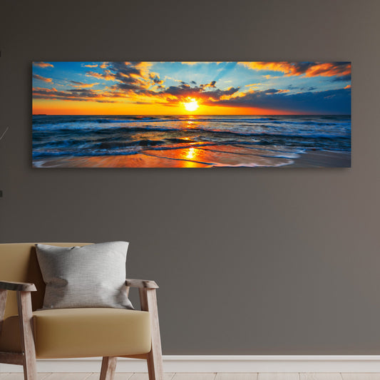 Sunrise On Atlantic Ocean canvas wall art II, orange-blue coastal sunset canvas on Tampa Home & Garden Store