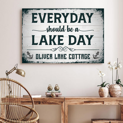 Canvas sign Everyday Should Be A Lake Day by Tailored Canvases teal lettering on panel on Tampa Home & Garden Store