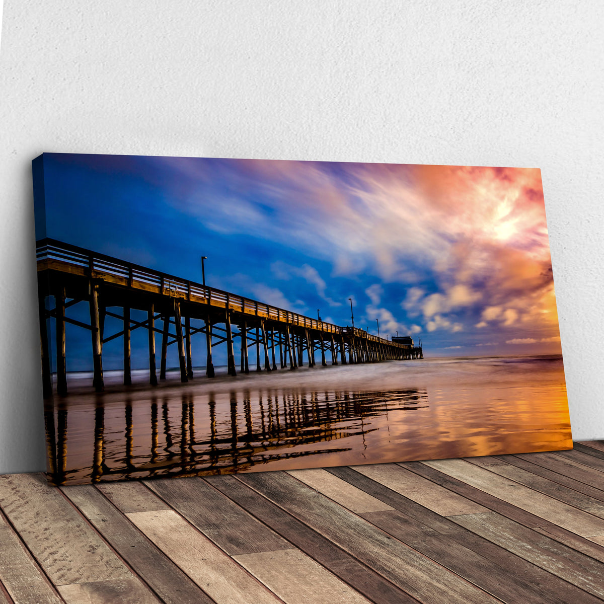 Beach Pier & Ocean Horizon canvas wall art by Tailored Canvases with sunset sky over a pier on Tampa Home & Garden Store