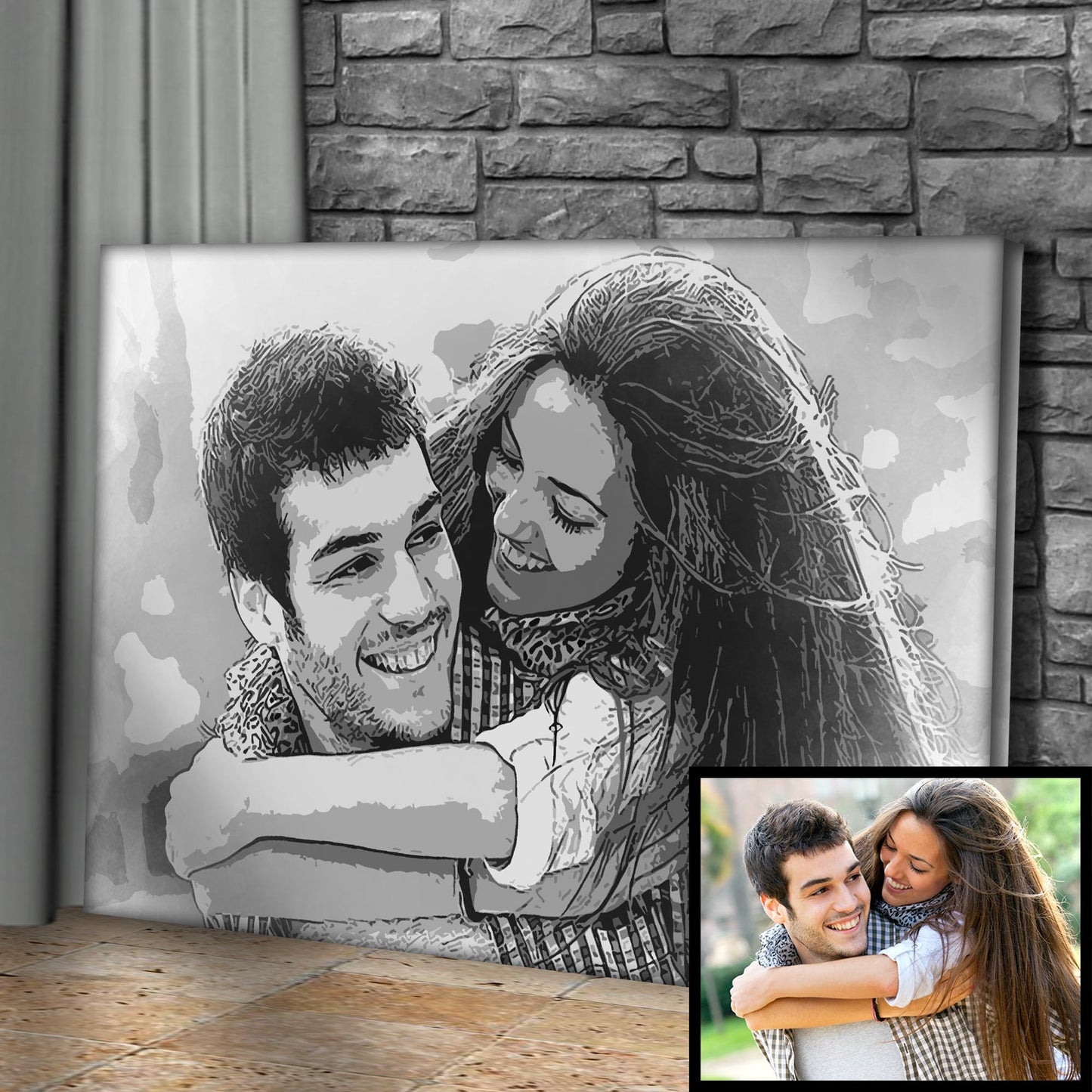 Couple Charcoal Portrait Sign canvas by Tailored Canvases, couple portrait on canvas on Tampa Home & Garden Store