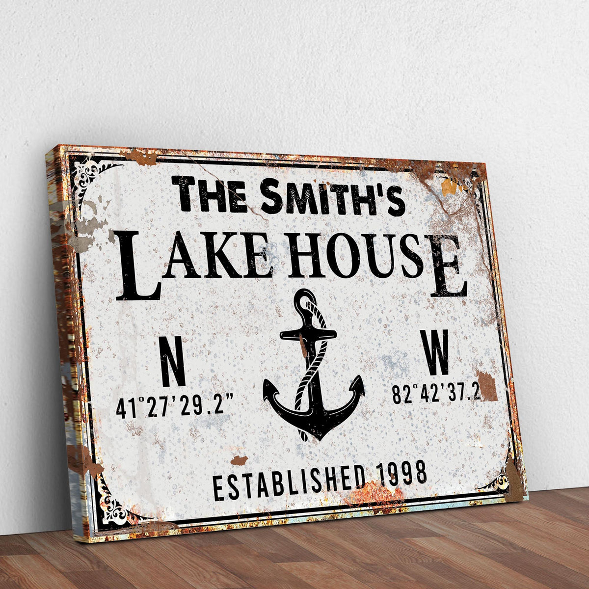 Family Lake House Anchor Sign canvas by Tailored Canvases; weathered print with anchor on Tampa Home & Garden Store