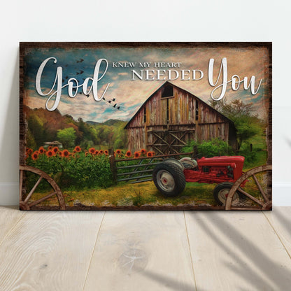Canvas sign Tailored Canvases rustic barn sunflowers wagon wheels God Knew My Heart Needed You on Tampa Home & Garden Store