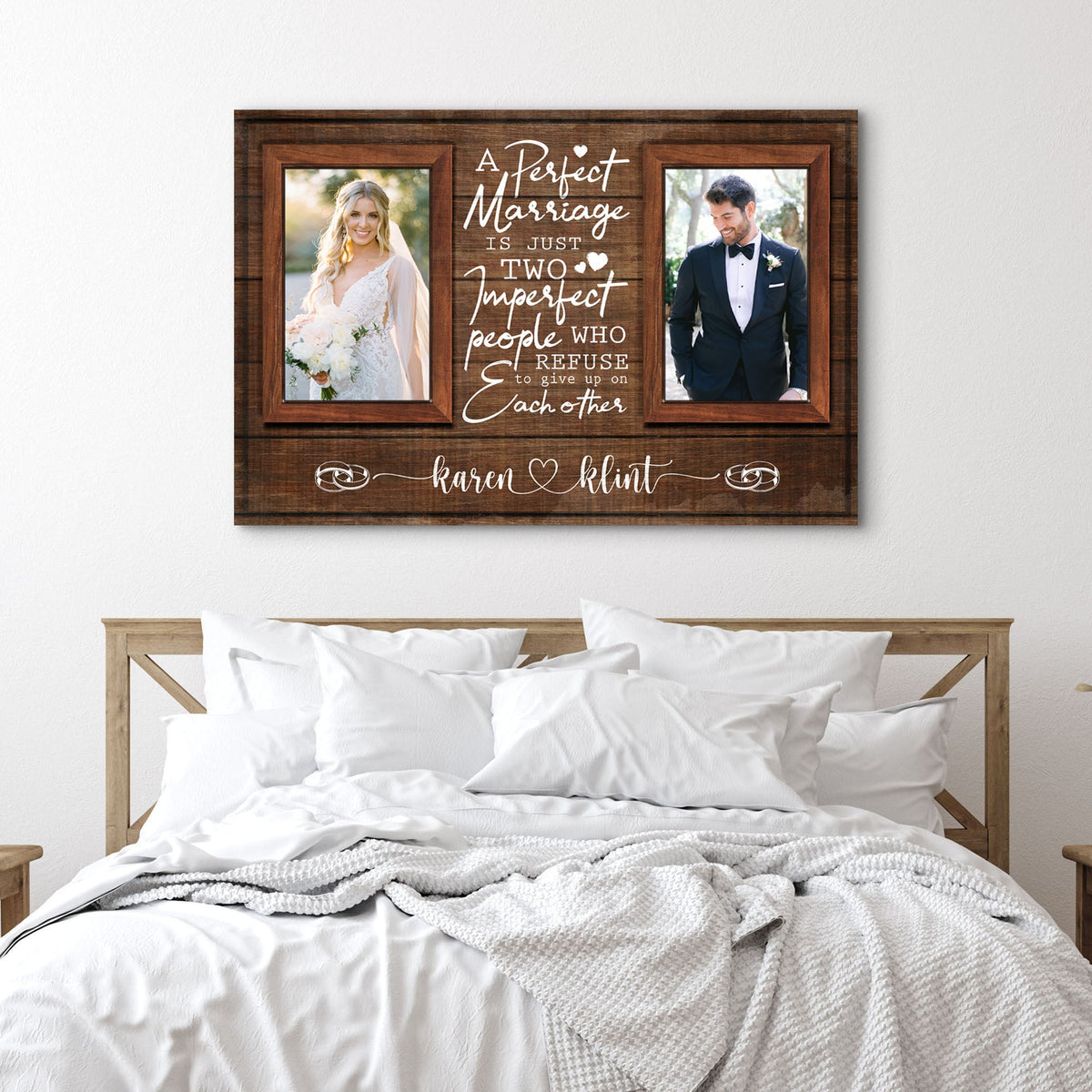 Canvas sign by Tailored Canvases wood-framed with two wedding photos on Tampa Home & Garden Store