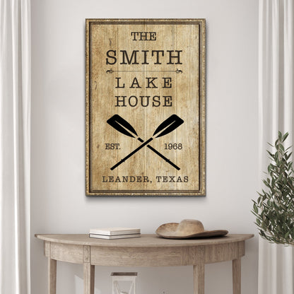 Family Lake House Rustic Sign II canvas by Tailored Canvases with paddles EST. 1968 on Tampa Home & Garden Store