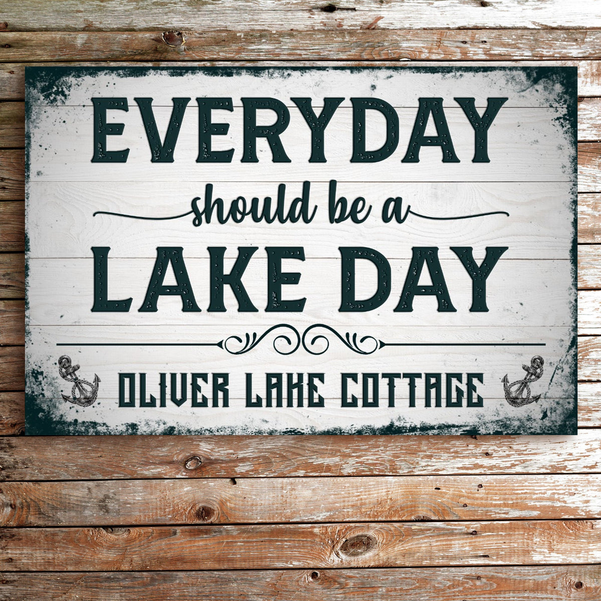 Everyday Should Be A Lake Day Sign canvas by Tailored Canvases with distressed white wood on Tampa Home & Garden Store