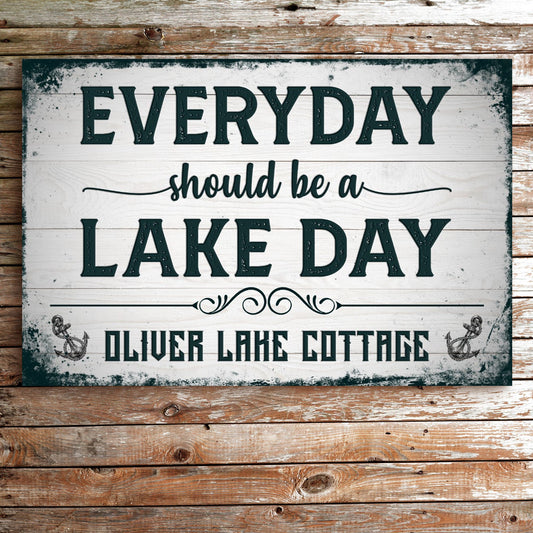 Everyday Should Be A Lake Day Sign canvas by Tailored Canvases with distressed white wood on Tampa Home & Garden Store