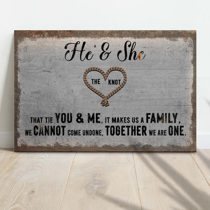 Tailored Canvases crafting canvas sign He & She You & Me Together with rustic wood and rope heart on Tampa Home & Garden Store