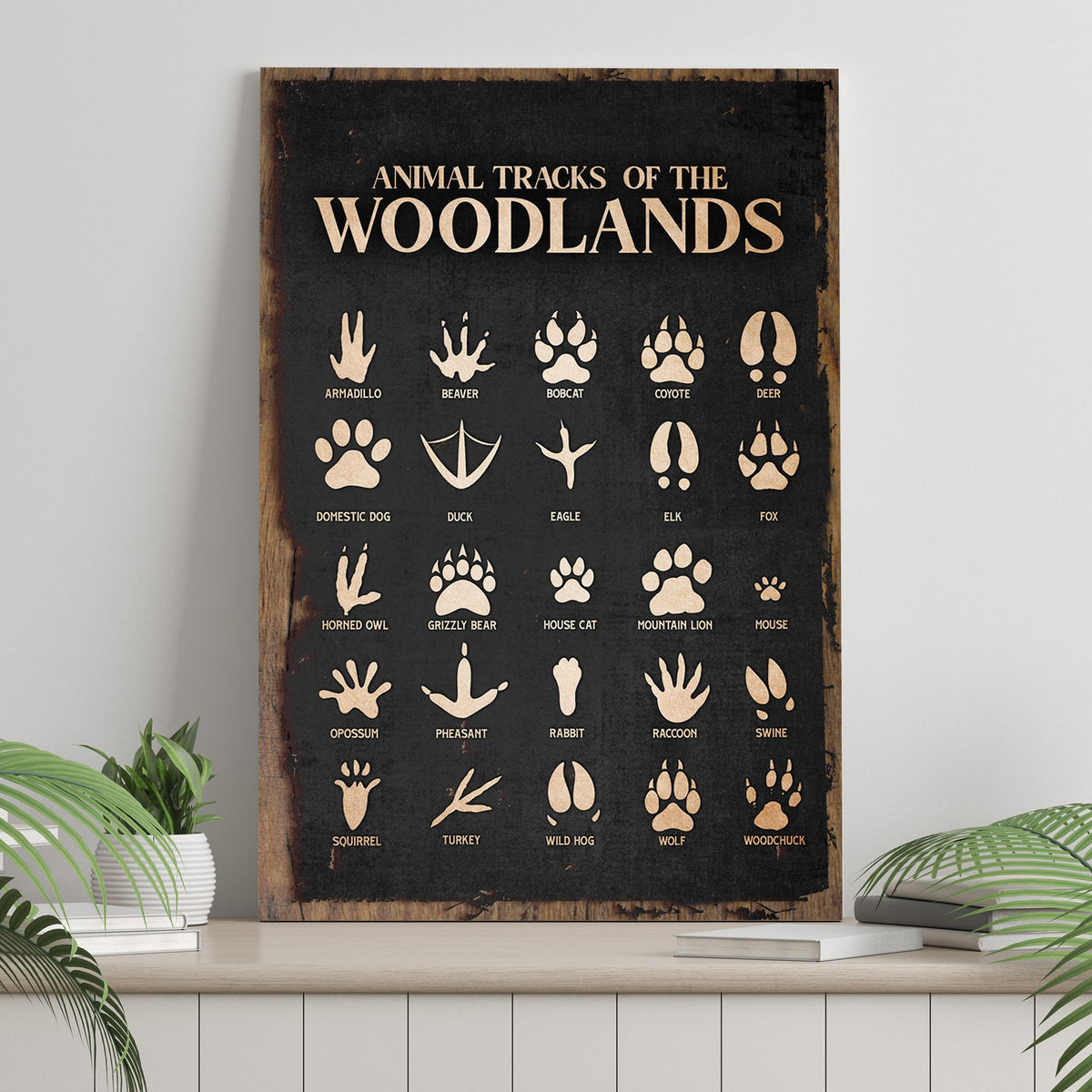 Animal Tracks Of The Woodlands Sign II canvas Tailored Canvases with beige tracks on Tampa Home & Garden Store