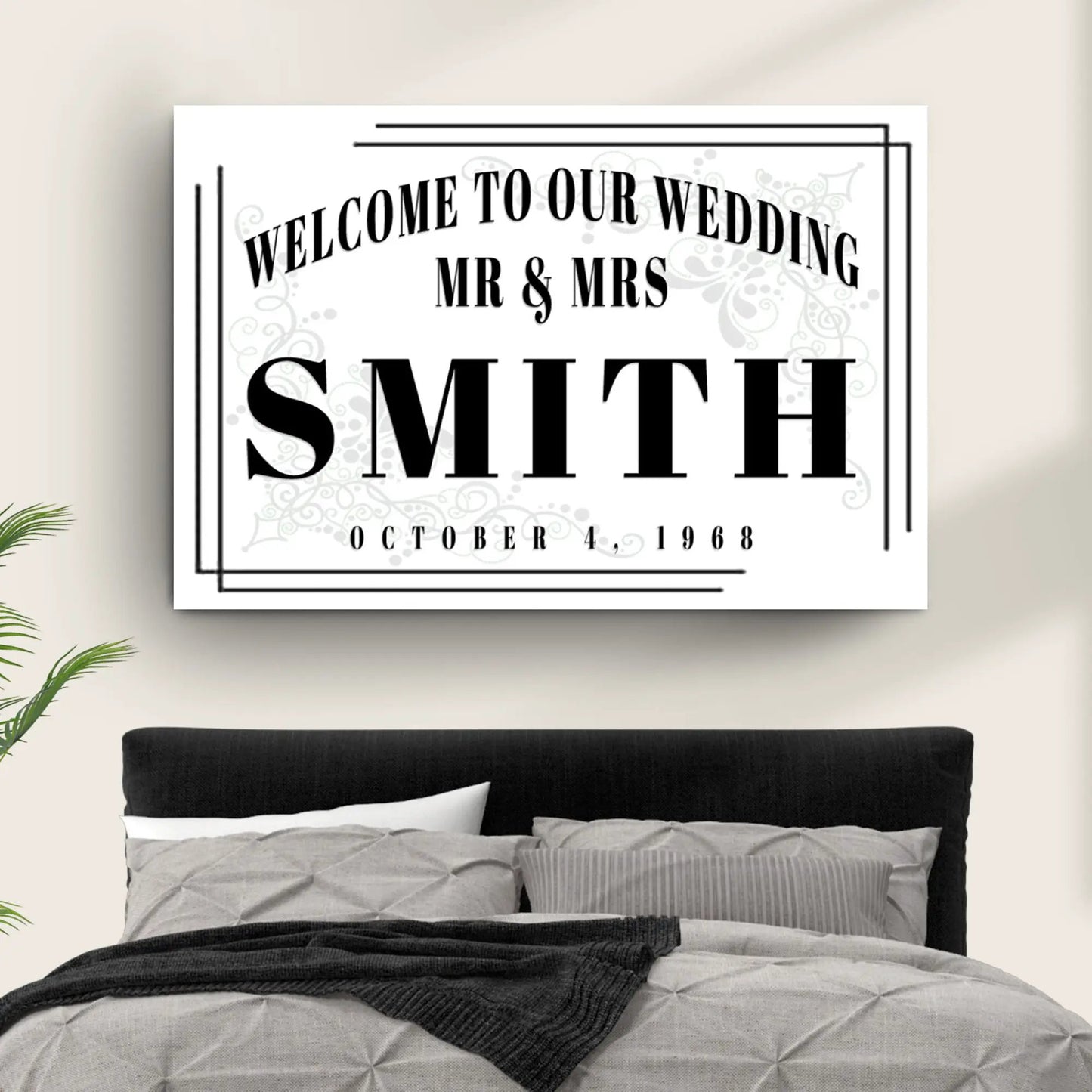 Tailored Canvases canvas sign Welcome To Our Wedding III with MR & MRS SMITH black border on Tampa Home & Garden Store
