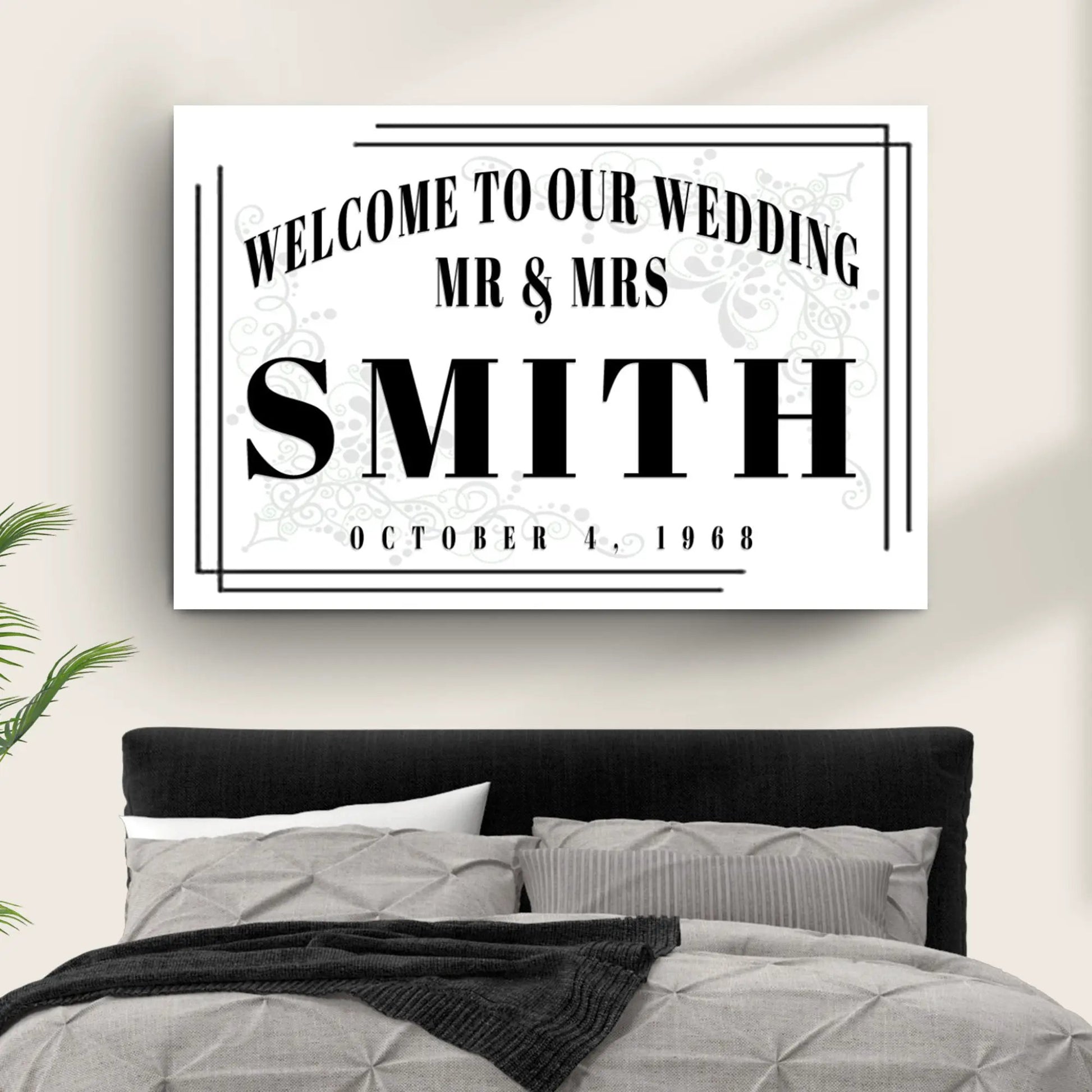 Tailored Canvases canvas sign Welcome To Our Wedding III with MR & MRS SMITH black border on Tampa Home & Garden Store