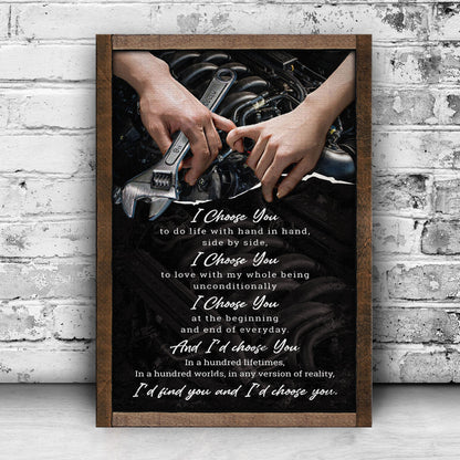 Canvas couple sign by Tailored Canvases with black background and white script text frame on Tampa Home & Garden Store