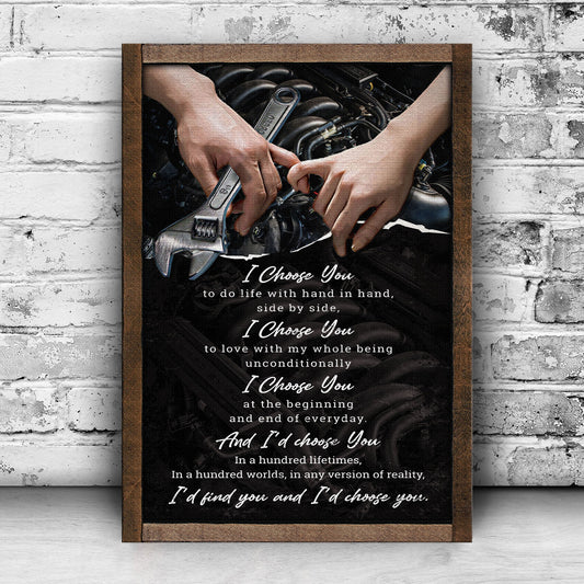 Canvas couple sign by Tailored Canvases with black background and white script text frame on Tampa Home & Garden Store