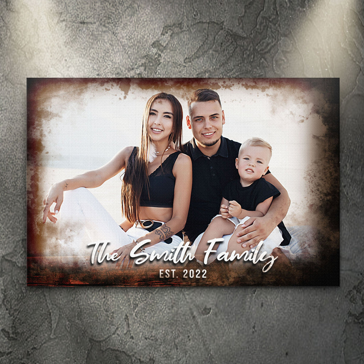 Family Portrait On Wood Sign canvas by Tailored Canvases, crafting canvas with rustic brown border on Tampa Home & Garden Store