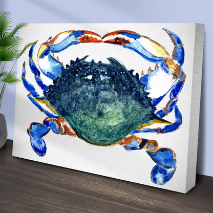 Crab Art Watercolor Canvas Wall Art with vivid blue crab and orange accents on Tampa Home & Garden Store
