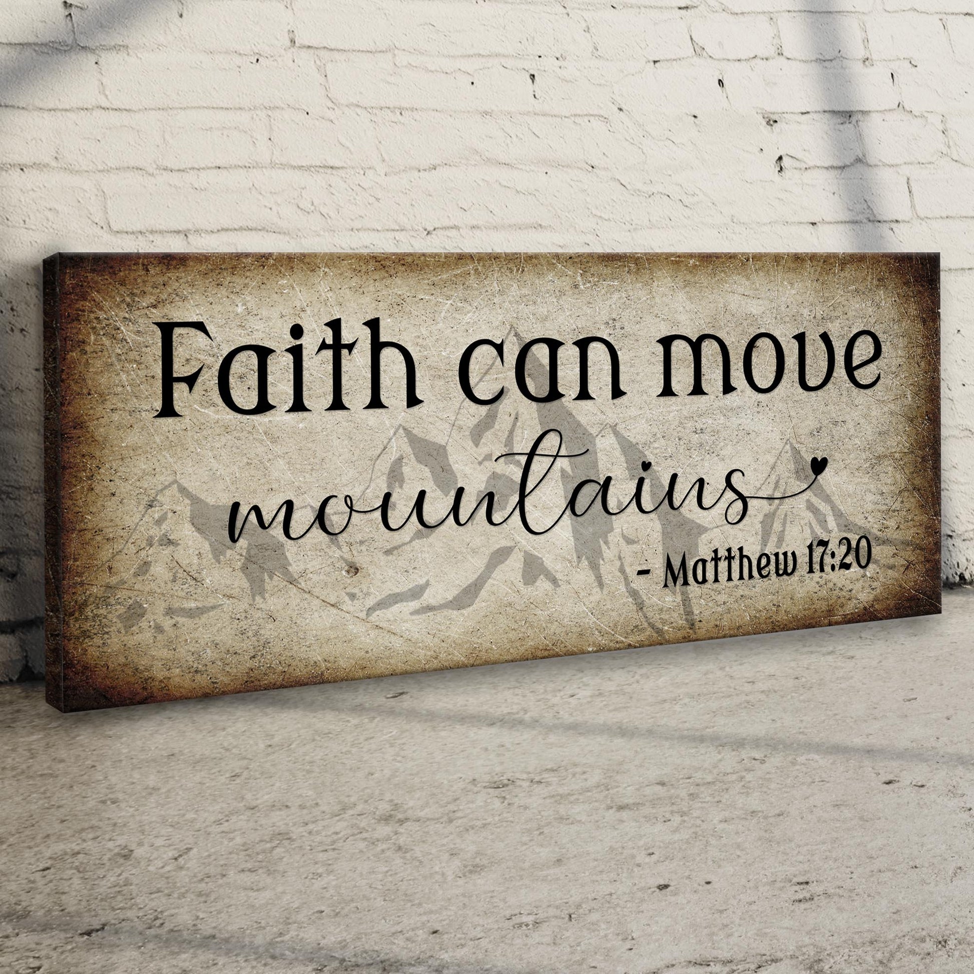 Tailored Canvases canvas sign with rustic wood frame reading Faith can move mountains on Tampa Home & Garden Store