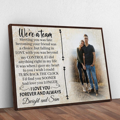 Canvas sign We're A Team Couple Sign V by Tailored Canvases and couple photo on parchment on Tampa Home & Garden Store