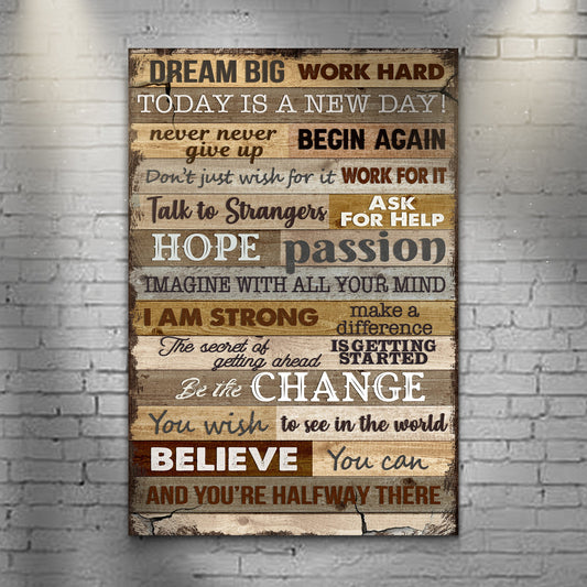 Dream Big Work Hard Motivation Sign II canvas with rustic wood planks Tailored Canvases on Tampa Home & Garden Store