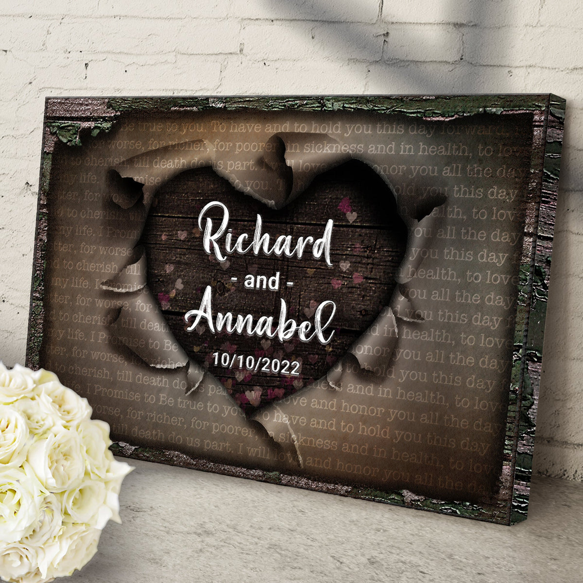 Unwrapped Heart Wedding Vows Sign canvas with Richard and Amabel 10/10/2022 Tailored Canvases on Tampa Home & Garden Store