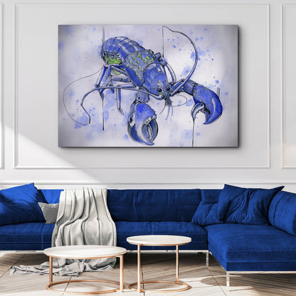 Lobster watercolor canvas wall art in blue hues by Tailored Canvases crafting canvas on Tampa Home & Garden Store