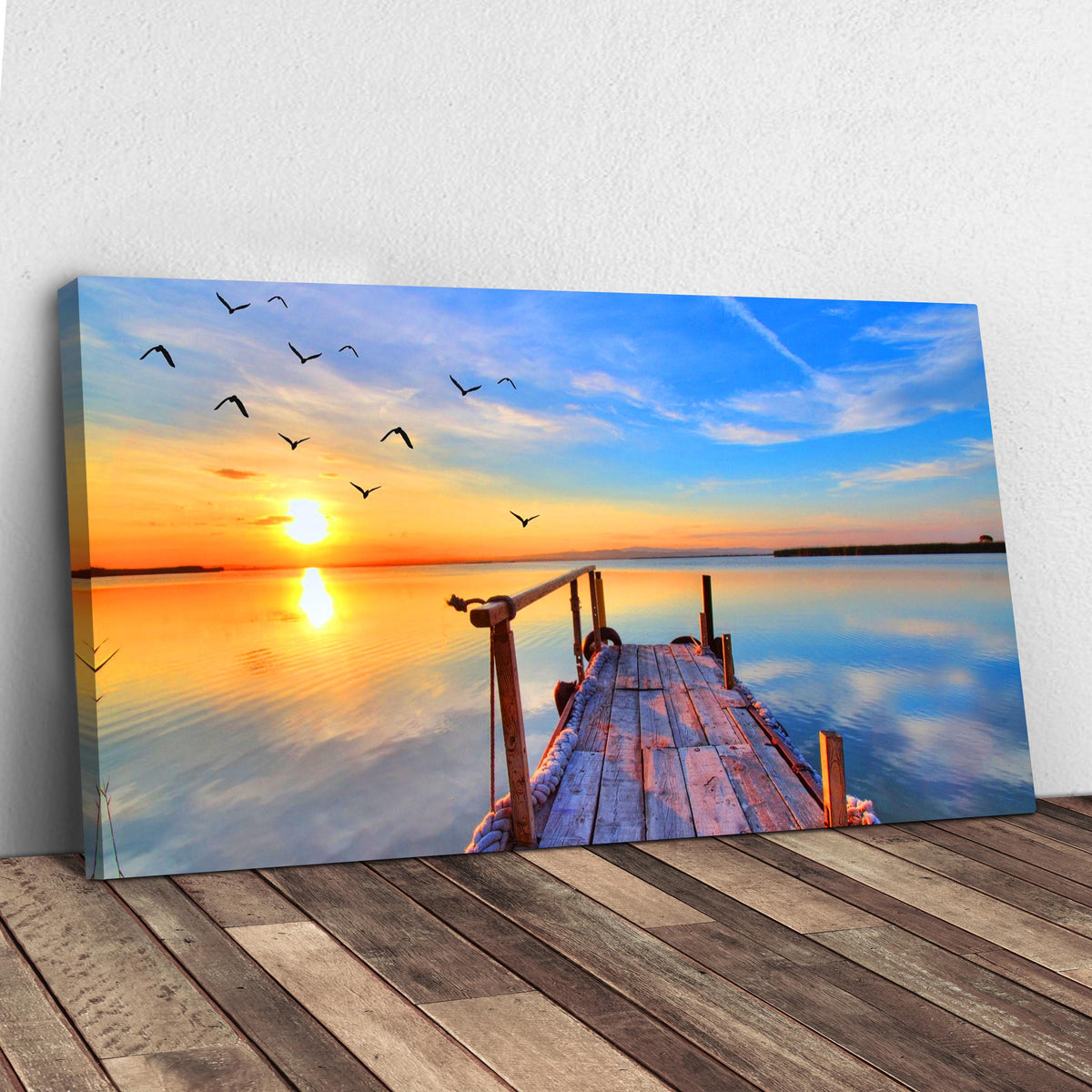Dock Sunset View Canvas by Tailored Canvases, sunset over water with a wooden pier on Tampa Home & Garden Store