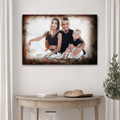 Family Portrait On Wood Sign canvas by Tailored Canvases with warm brown vignette on Tampa Home & Garden Store