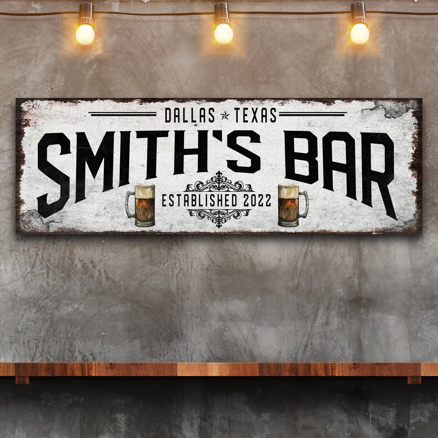 Canvas Rustic Bar Sign II by Tailored Canvases with vintage Dallas Texas type and beer mugs on Tampa Home & Garden Store