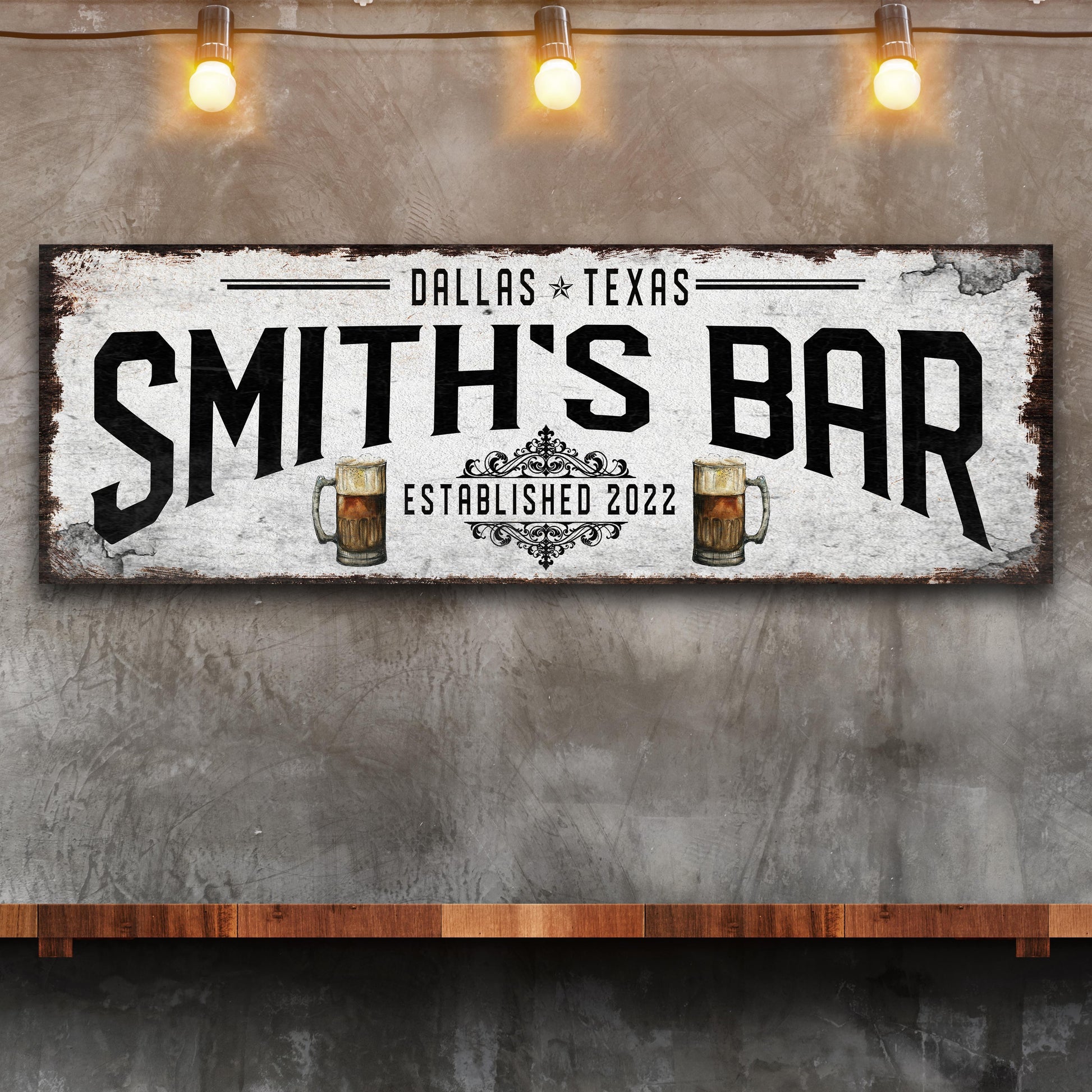 Canvas Rustic Bar Sign II by Tailored Canvases with vintage Dallas Texas type and beer mugs on Tampa Home & Garden Store