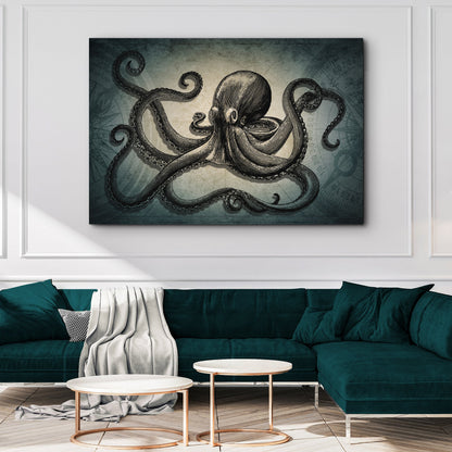 Octopus coastal canvas wall art Tailored Canvases vintage map backdrop on canvas on Tampa Home & Garden Store