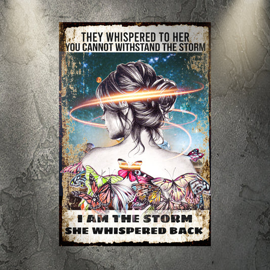 I Am The Storm Sign II canvas by Tailored Canvases, vintage poster art with distressed edges on Tampa Home & Garden Store