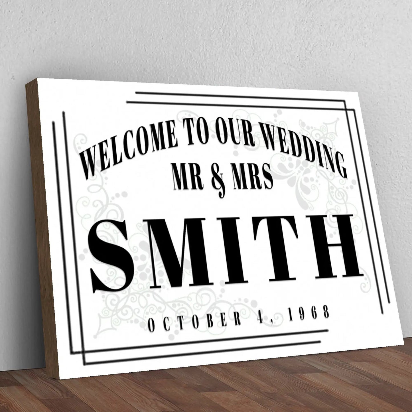 Canvas sign Welcome To Our Wedding III Tailored Canvases white with black text on Tampa Home & Garden Store