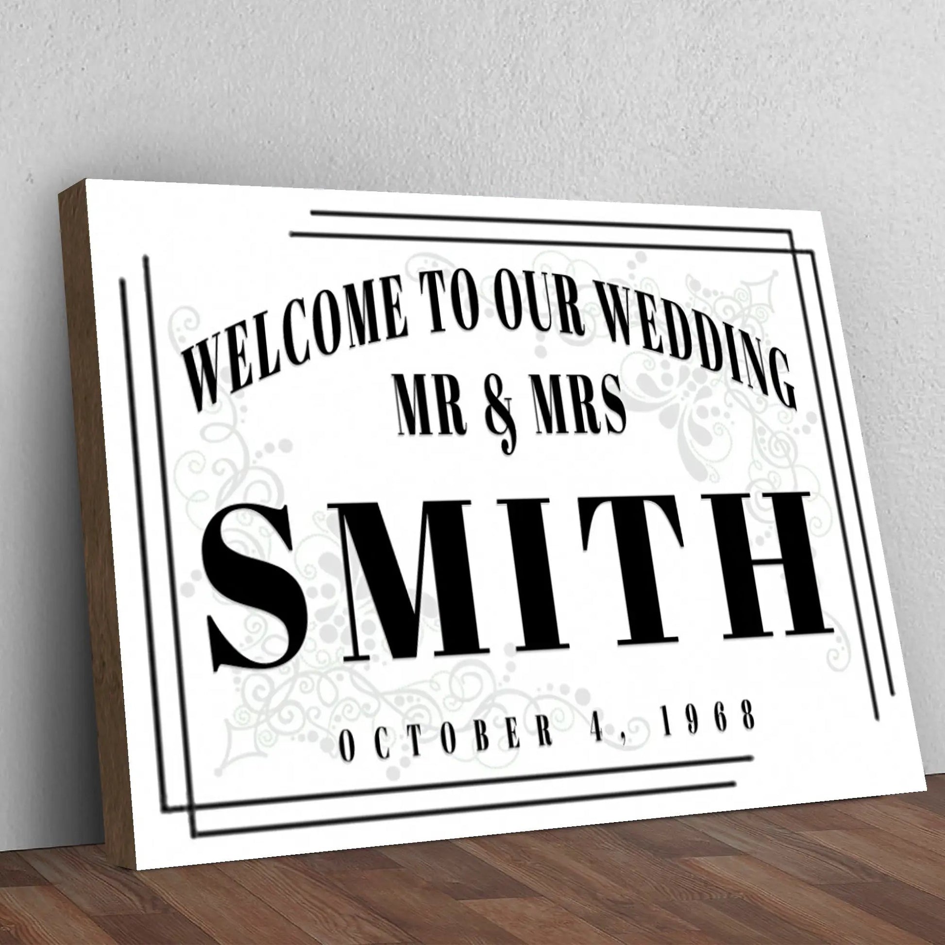 Canvas sign Welcome To Our Wedding III Tailored Canvases white with black text on Tampa Home & Garden Store