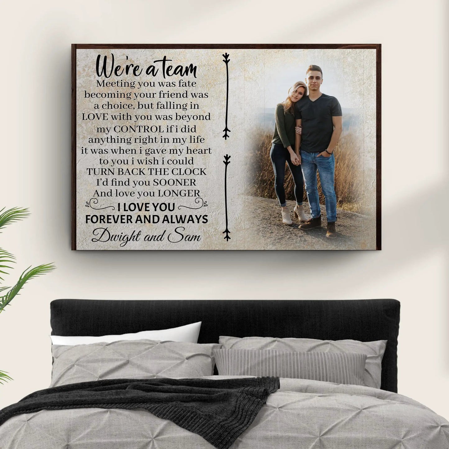 We're A Team Couple Sign V canvas with rustic wood frame and couple photo on Tampa Home & Garden Store